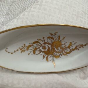 Elegant Oval Dish with Gold Floral Design